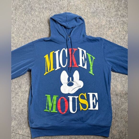 Disney Mickey Mouse Hoodie Men's Medium Blue Cotton Casual Drawstring Pullover - Picture 1 of 7